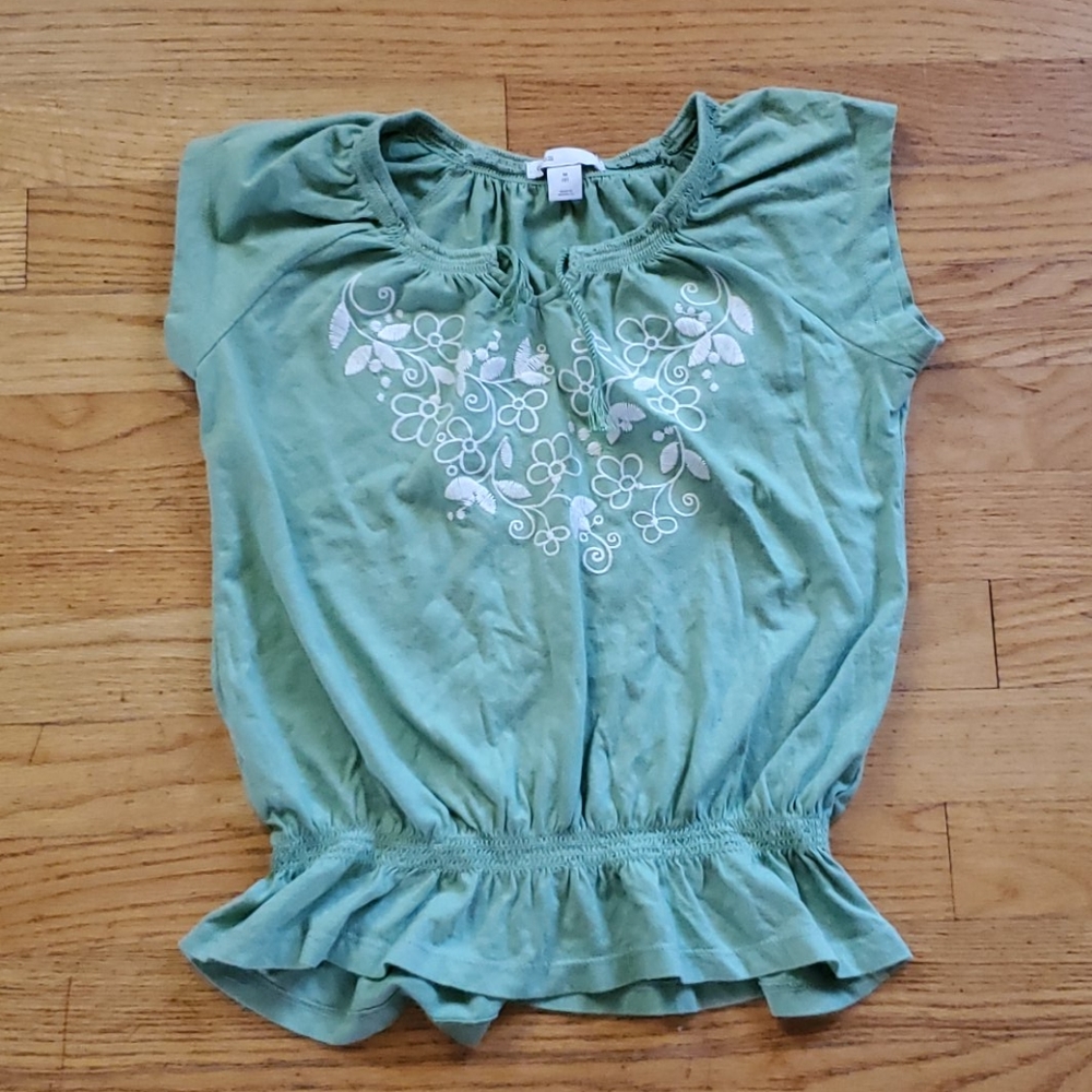 Gap girls green cotton embroidered top size m(8)